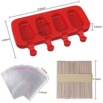 Ozera 2 Pack Popsicles Molds, Homemade Cake Pop Molds Cakesicle Molds Silicone Popcical Molds, 4 Cavities Ice Pop Cream Molds Maker with 50 Wooden Sticks & 50 Popsicle Bags for DIY Popsicles