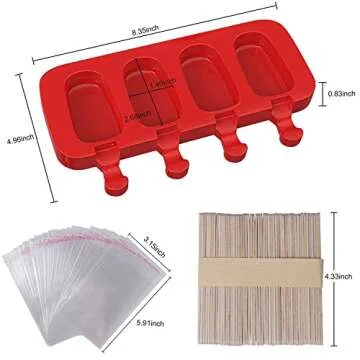Ozera 2 Pack Popsicles Molds, Homemade Cake Pop Molds Cakesicle Molds Silicone Popcical Molds, 4 Cavities Ice Pop Cream Molds Maker with 50 Wooden Sticks & 50 Popsicle Bags for DIY Popsicles