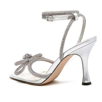 Athlefit Women's Rhinestone Bow Heels Ankle Strap Pointed Toe Stiletto Heeled Sandals Wedding Bridal...