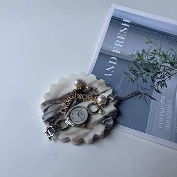 Scalloped Decorative Tray, Marble, 4" Diameter