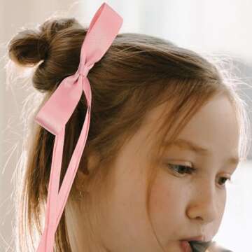 2Pcs Pink Hair Bow: Pink Hair Ribbons with Hair Clip, Lolita Accessories for Girls