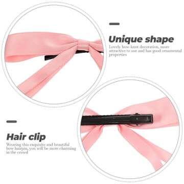2Pcs Pink Hair Bow: Pink Hair Ribbons with Hair Clip, Lolita Accessories for Girls