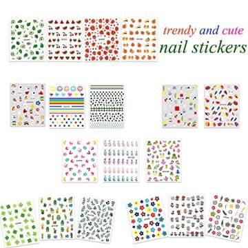 18 Sheets Nail Stickers for Women and Little Girls Nail Art Decoration - Self-Adhesive DIY Nail Deca...