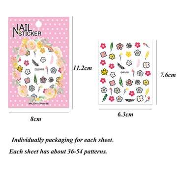 18 Sheets Nail Stickers for Women and Little Girls Nail Art Decoration - Self-Adhesive DIY Nail Decals Set Including Hearts Fruits Flowers Leaves Animals Rainbow Nail Art Stickers for Woman Kids