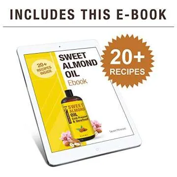 Seven Minerals, Pure Cold Pressed Sweet Almond Oil - Big 32 fl oz Bottle - Unrefined &100% Natural - For Skin & Hair, with No Added Ingredients - Perfect Carrier Oil for Essential Oils