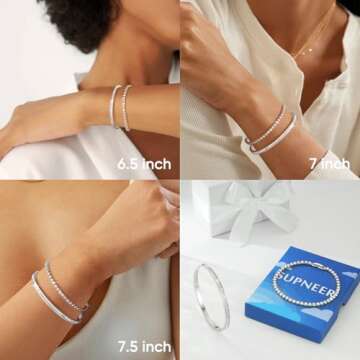 SUPNEER Elegant Silver Tennis Bracelet Bangle Set