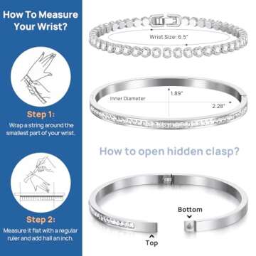 SUPNEER Elegant Silver Tennis Bracelet Bangle Set