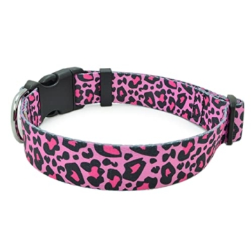 DWOOFG Pretty Dog Collar - Stylish Durable Pink Leopard Design for Large Dogs