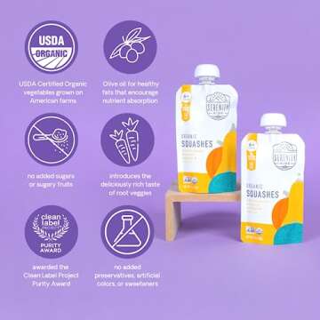 Serenity Kids 6+ Months USDA Organic Veggie Puree Baby Food Pouches | No Sugary Fruits or Added Sugar | Allergen Free | 3.5 Ounce BPA-Free Pouch | Squashes | 1 Count