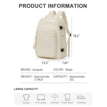 Beige Travel Backpack For Women Men Carry On Backpack For Traveling On Airplane Travel Essentials Hi...