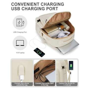 Beige Travel Backpack For Women Men Carry On Backpack For Traveling On Airplane Travel Essentials Hiking Waterproof Laptop Backpack With Shoe Compartment Gym Work College Backpack For Travel Bag