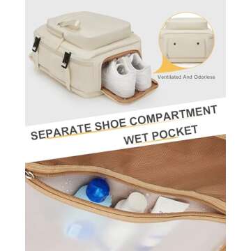 Beige Travel Backpack For Women Men Carry On Backpack For Traveling On Airplane Travel Essentials Hiking Waterproof Laptop Backpack With Shoe Compartment Gym Work College Backpack For Travel Bag