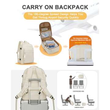 Beige Travel Backpack For Women Men Carry On Backpack For Traveling On Airplane Travel Essentials Hiking Waterproof Laptop Backpack With Shoe Compartment Gym Work College Backpack For Travel Bag