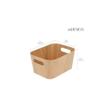 mDesign Wood Print Food Bin Box with Handles - Rustic Basket for Kitchen and Pantry Vegetable and Potato Storage - Perfect for Garlic, Onions, Fruit, and More - 12" Long - 2 Pack - Natural