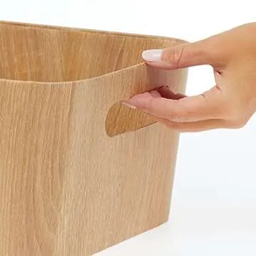 mDesign Wood Print Food Bin Box with Handles - Rustic Basket for Kitchen and Pantry Vegetable and Potato Storage - Perfect for Garlic, Onions, Fruit, and More - 12" Long - 2 Pack - Natural