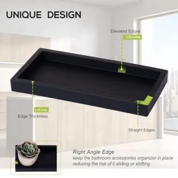 Small Silicone Bathroom Vanity Tray Rectangle Soap and Sponge Holder Kitchen Sink Organizer for Scrubber, Lotion Bottles, Perfume, Jewelry, Candle, Key Trinket Ring, Black