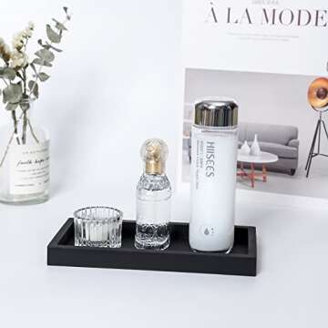 Small Silicone Bathroom Vanity Tray Rectangle Soap and Sponge Holder Kitchen Sink Organizer for Scrubber, Lotion Bottles, Perfume, Jewelry, Candle, Key Trinket Ring, Black