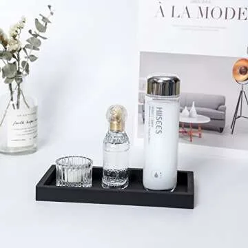 Small Silicone Bathroom Vanity Tray Rectangle Soap and Sponge Holder Kitchen Sink Organizer for Scrubber, Lotion Bottles, Perfume, Jewelry, Candle, Key Trinket Ring, Black