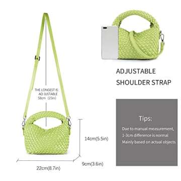 Women Woven Tote Small Crossbody Bag, Weave Quilted Purse Square Shoulder Bag Woven Handbag with Detachable Strap (Fruit Green)