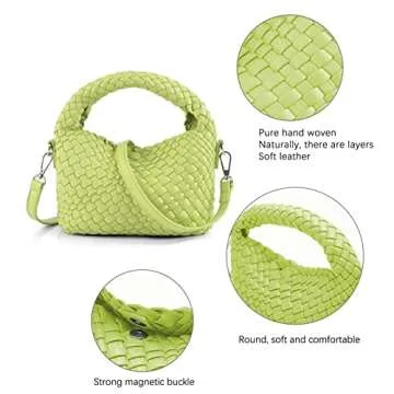 Women Woven Tote Small Crossbody Bag, Weave Quilted Purse Square Shoulder Bag Woven Handbag with Detachable Strap (Fruit Green)