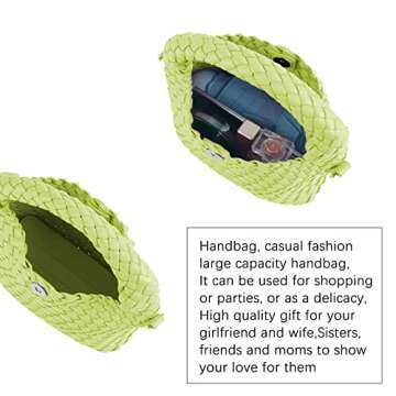 Women Woven Tote Small Crossbody Bag, Weave Quilted Purse Square Shoulder Bag Woven Handbag with Detachable Strap (Fruit Green)