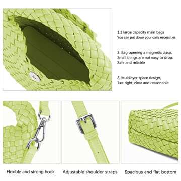 Women Woven Tote Small Crossbody Bag, Weave Quilted Purse Square Shoulder Bag Woven Handbag with Detachable Strap (Fruit Green)