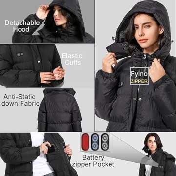 Fylno Heated Jacket,Heated Jackets For Women,Womens Heated Jacket,7.4V Heating Zone Heated Coat With Battery Pack Included