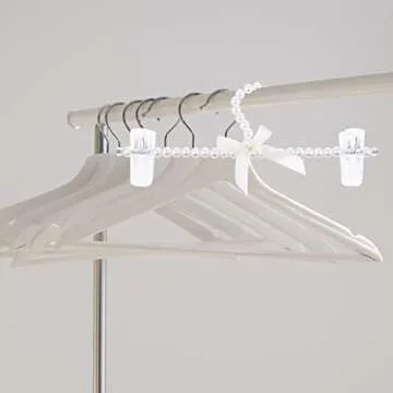 LUOZZY 2 Pcs Artificial Pearl Hangers Pearl Pants Hangers Plastic Bowknot Clothes Rack with Clip for Trousers Jeans Skirts