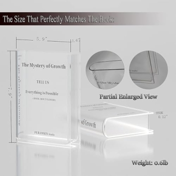 Puransen Bookend Vase for Flowers, Cute Home Office Decor; Unique Vase for Book Lovers, Artistic and Cultural Flavor Acrylic Clear Vases (Not Including Flowers)