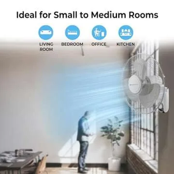 Comfort Zone Oscillating Wall Mount Fan with Adjustable Tilt, 16 inch, 3 Speed, Metal Grille, 90 Degree Oscillation, Airflow 14.07 ft/sec, Ideal for Home, Bedroom, Gym & Office, CZ16W