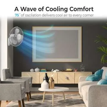 Comfort Zone Oscillating Wall Mount Fan with Adjustable Tilt, 16 inch, 3 Speed, Metal Grille, 90 Degree Oscillation, Airflow 14.07 ft/sec, Ideal for Home, Bedroom, Gym & Office, CZ16W