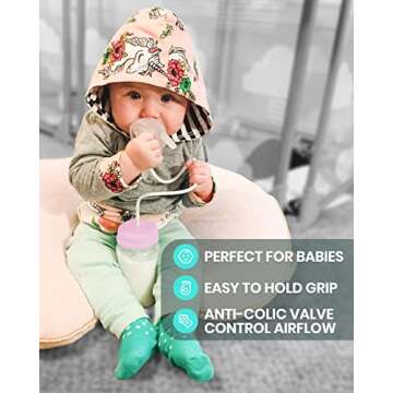 Skywin Self Feeding Baby Bottle 8oz Bottle Holder for Baby - 2 Pack Baby Bottle with Straw, Anti Colic, for Convenient Feeding (Pink)