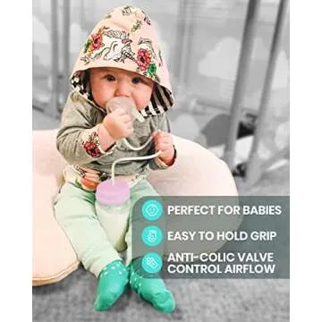 Skywin Self Feeding Baby Bottle 8oz Bottle Holder for Baby - 2 Pack Baby Bottle with Straw, Anti Colic, for Convenient Feeding (Pink)