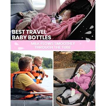 Skywin Self Feeding Baby Bottle 8oz Bottle Holder for Baby - 2 Pack Baby Bottle with Straw, Anti Colic, for Convenient Feeding (Pink)