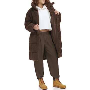 Levi's Women's Long Length Patchwork Quilted Teddy Coat, Chocolate Brown