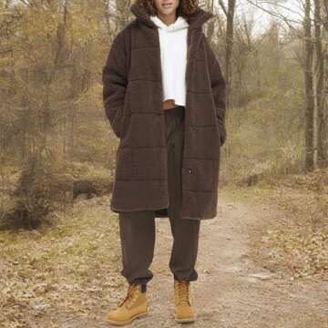 Levi's Women's Long Length Patchwork Quilted Teddy Coat, Chocolate Brown