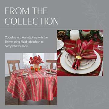Elrene Home Fashions Shimmering Plaid Holiday Cloth Napkins, Set of 4, 17 Inches x 17 Inches, Red