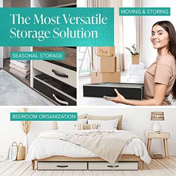 Woffit Under Bed Shoe Storage Organizer – Fits 16 Pairs of Shoes & 4 Pairs of Boots in Sturdy Box w/Strong Zipper & Handles – Underbed Organizers for Kids & Adults