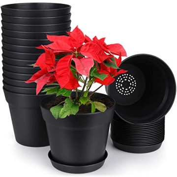 Homenote Pots for Plants, 15 Pack 6 Inch Plastic Planters with Multiple Drainage Holes and Tray, Pla...