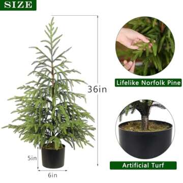 36" Artificial Norfolk Pine Tree with Pot Green Faux Christmas Tree for Front Porch Indoor Outdoor Outside Christmas Decoration