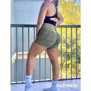 YEOREO Women Seamless Camo Shorts High Waisted Gym Yoga Workout Khaki Green M