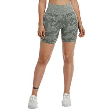 YEOREO Women Seamless Camo Shorts High Waisted Gym Yoga Workout Khaki Green M