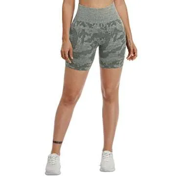 YEOREO Women Seamless Camo Shorts High Waisted Gym Yoga Workout Khaki Green M