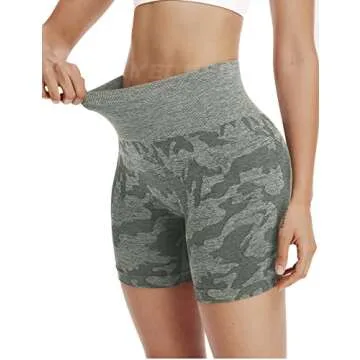 YEOREO Women Seamless Camo Shorts High Waisted Gym Yoga Workout Khaki Green M