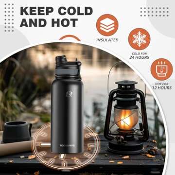 ROCKBROS Insulated Water Bottle with Straw, Stainless Steel Sports Water Cup Flask Leak Proof with H...