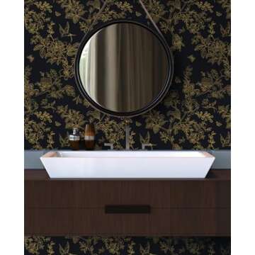 Froluya 118"x17.7" Black and Gold Vintage Floral Wallpaper Peel and Stick Wallpaper Removable Contact Paper Self Adhesive Peel and Stick Wallpaper Wall Paper for Bedroom Cabinets Shelf Liner Vinyl