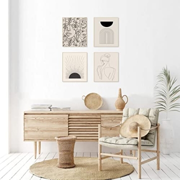 Minimalist Boho Wall Art Set of 4 for Modern Decor