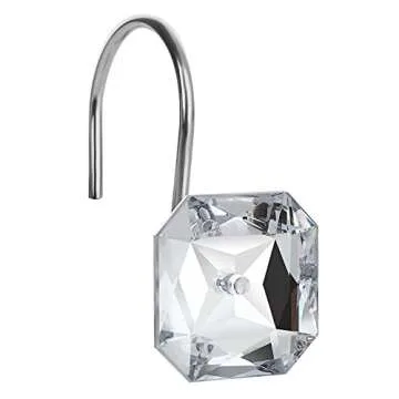 Shower Curtain Hooks, BEAVOING 12 PCS Anti Rust Square Crystal Rhinestones Decorative Shower Hooks Rings for Bathroom Shower Curtains Rods (Clear)