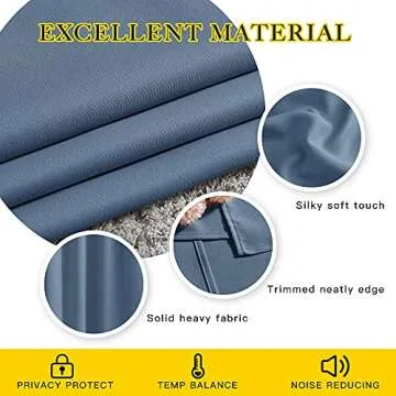 NICETOWN Stone Blue Blackout Curtains for Living Room 84 inches Long - Thermal Insulated Grommet Room Darkening Window Treatments Sound Reducing Drapes for Bedroom, 2 Panels, W52 x L84