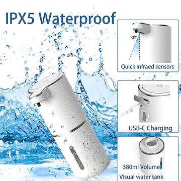 Automatic Soap Dispenser – Touchless Foaming Soap Dispenser 400ml USB Rechargeable Dispenser Electric Wall Mounted 4levels Adjustable Foam Soap Dispenser Pump for Bathroom Kitchen Dish Soap